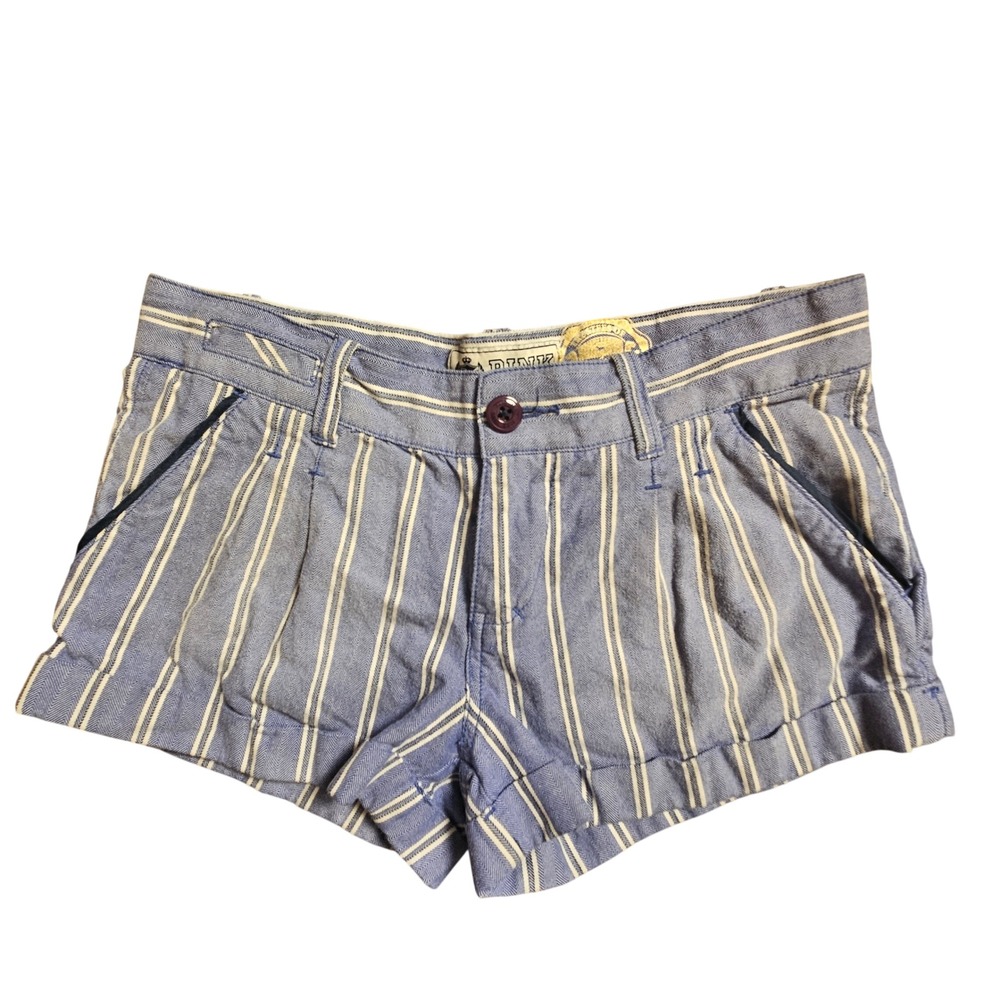 Victoria's Secret‎ PINK Striped Cotton Shorts Cuffed 4 Resort Coastal Beach